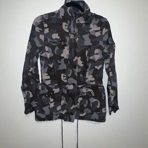 Banana Republic Women's Size XS Grey Camo Utility Jacket Elastic Waist Zip Front
